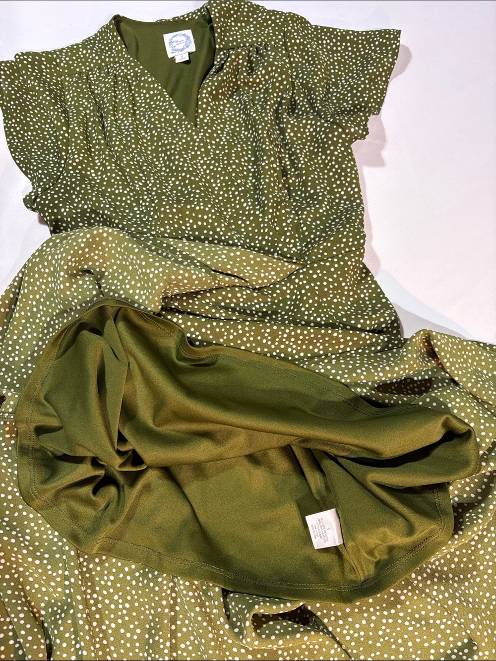 Blue Rain Green Polka Dot V-Neck Maxi Dress Size Small side zipper - Picture 16 of 16